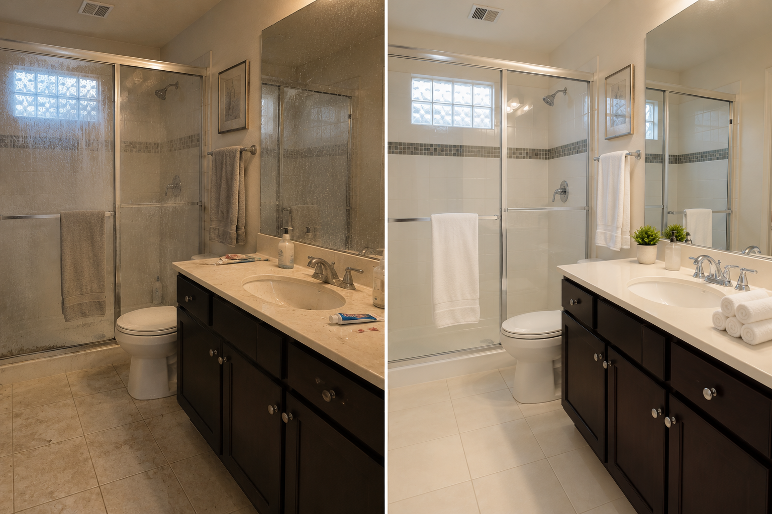 Before and after deep cleaning bathroom results - Vegas Cleaning Pros Henderson NV
