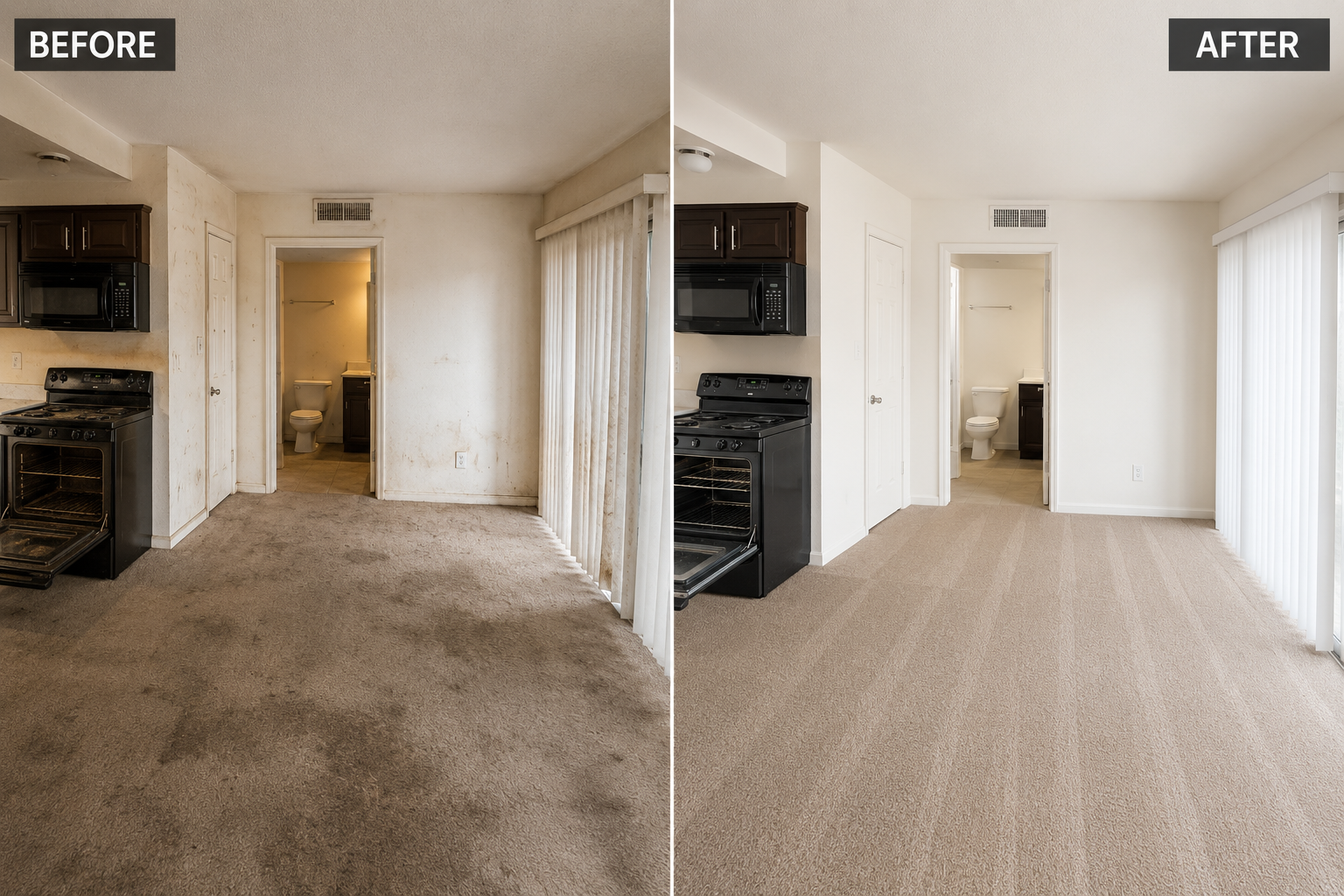 Before and after move-out apartment cleaning in Henderson NV by Vegas Cleaning Pros